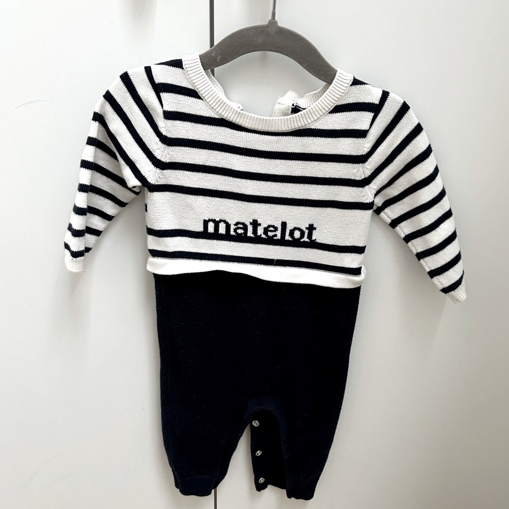 JACADI baby boy nautical Striped Knit Onesie romper Navy blue White 6 months